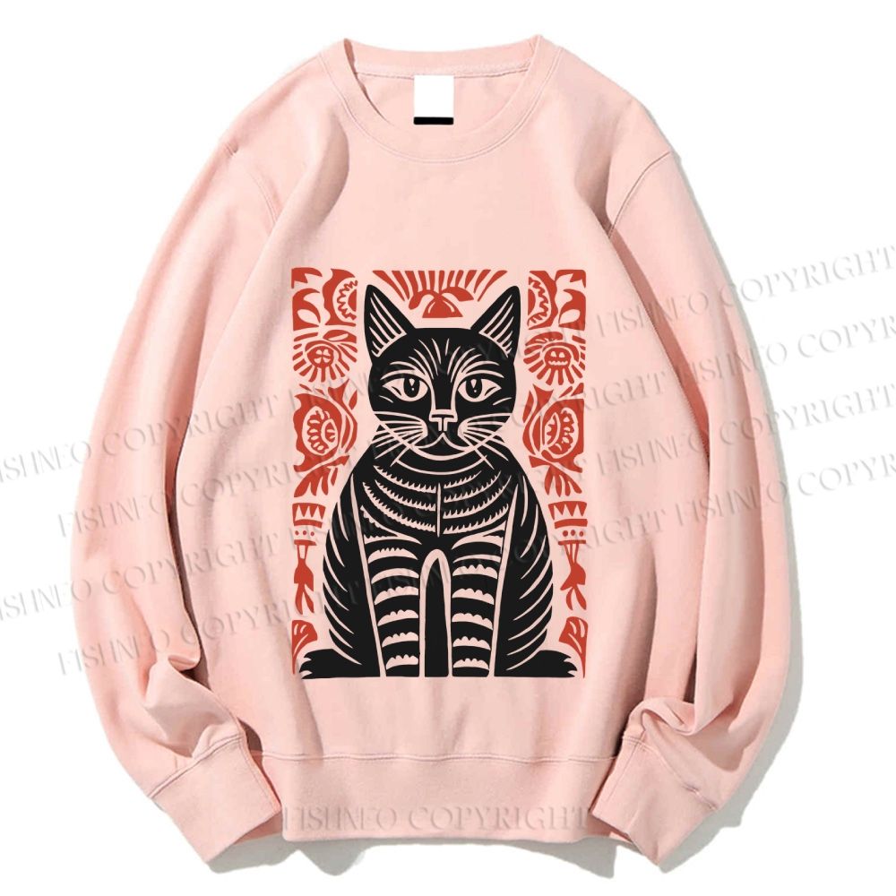 Unisex Vintage Cat Printed Sweatshirt