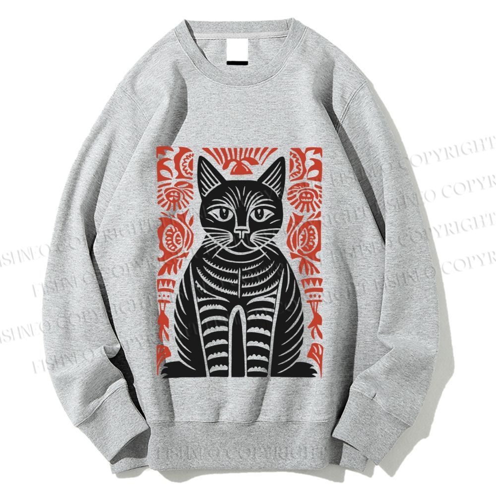Unisex Vintage Cat Printed Sweatshirt