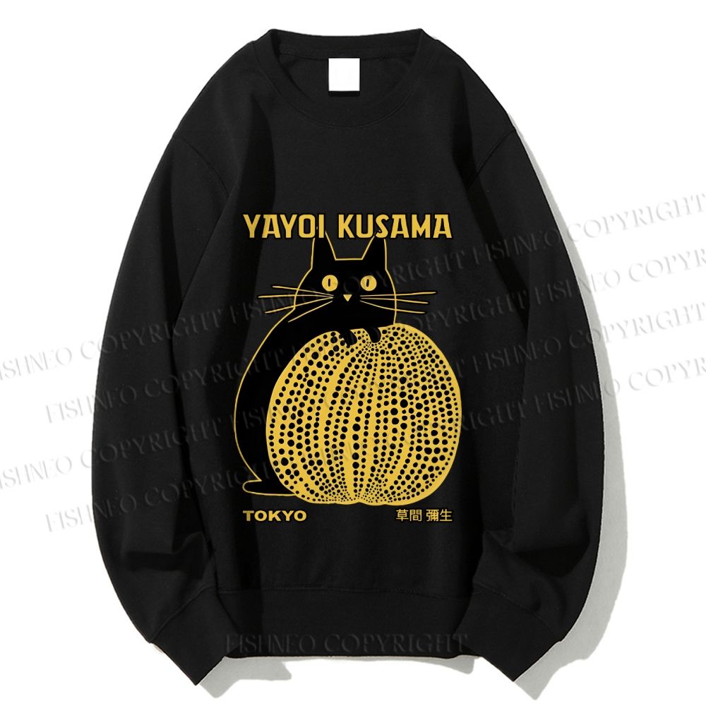 Unisex  Japanese Yayoi Kusama Pumpkin Cat Printed Sweatshirt