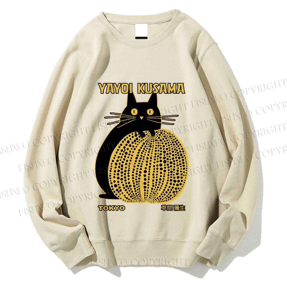 Unisex  Japanese Yayoi Kusama Pumpkin Cat Printed Sweatshirt