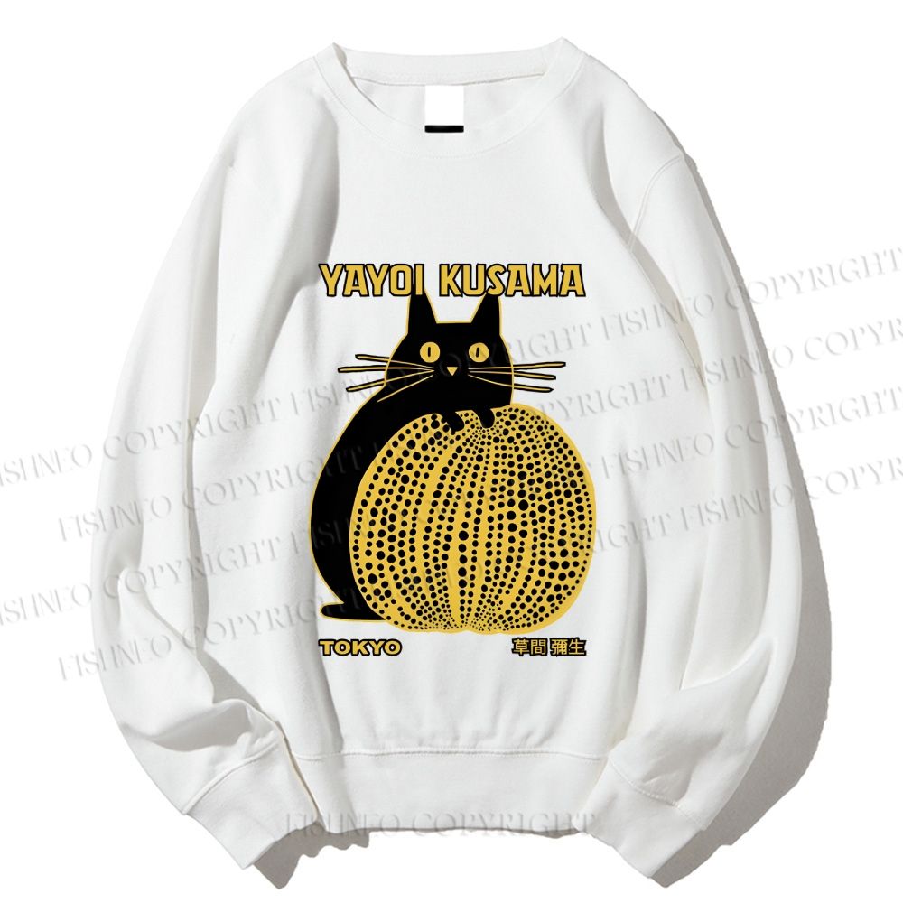 Unisex  Japanese Yayoi Kusama Pumpkin Cat Printed Sweatshirt