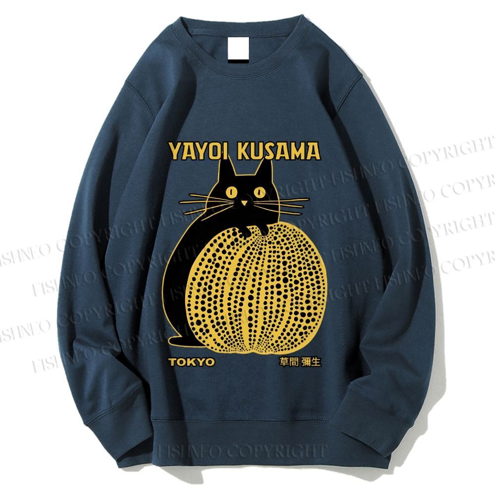Unisex  Japanese Yayoi Kusama Pumpkin Cat Printed Sweatshirt
