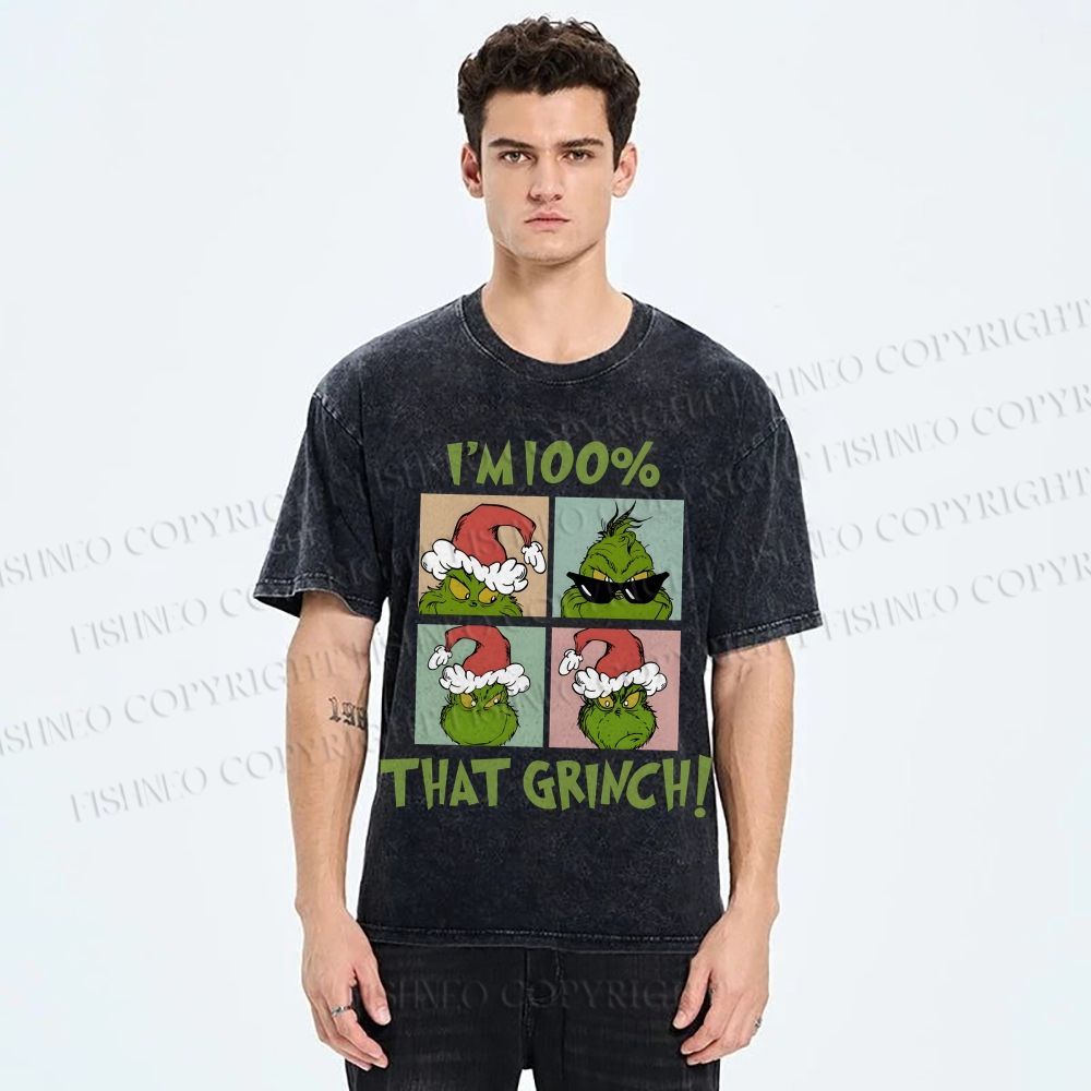Unisex Grinch Christmas Printed Washed Tee