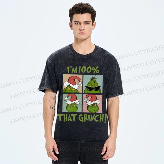Unisex Grinch Christmas Printed Washed Tee