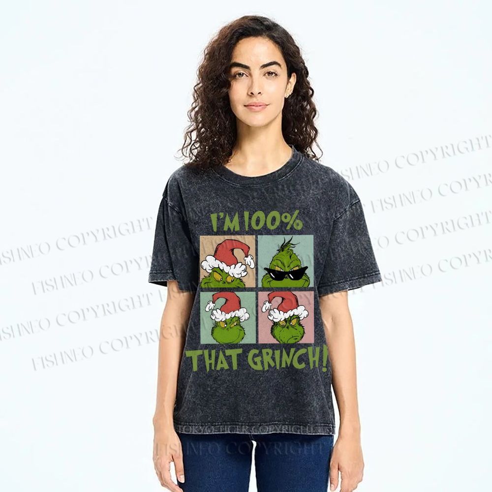 Unisex Grinch Christmas Printed Washed Tee