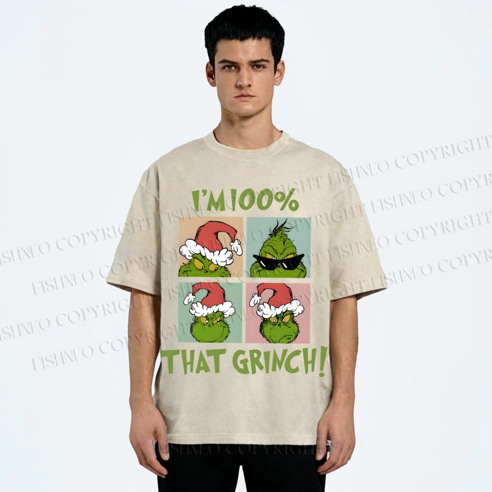 Unisex Grinch Christmas Printed Washed Tee