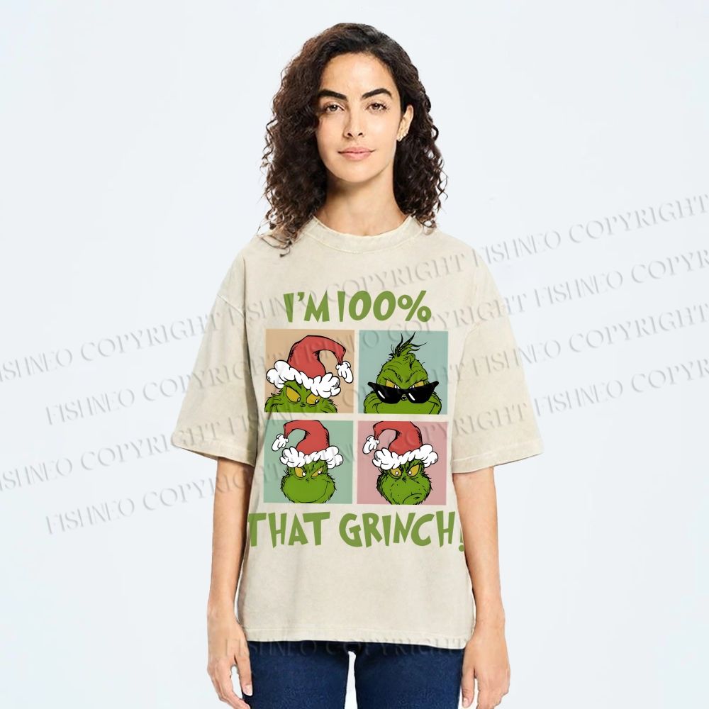Unisex Grinch Christmas Printed Washed Tee