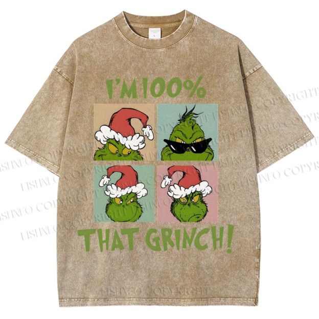 Unisex Grinch Christmas Printed Washed Tee