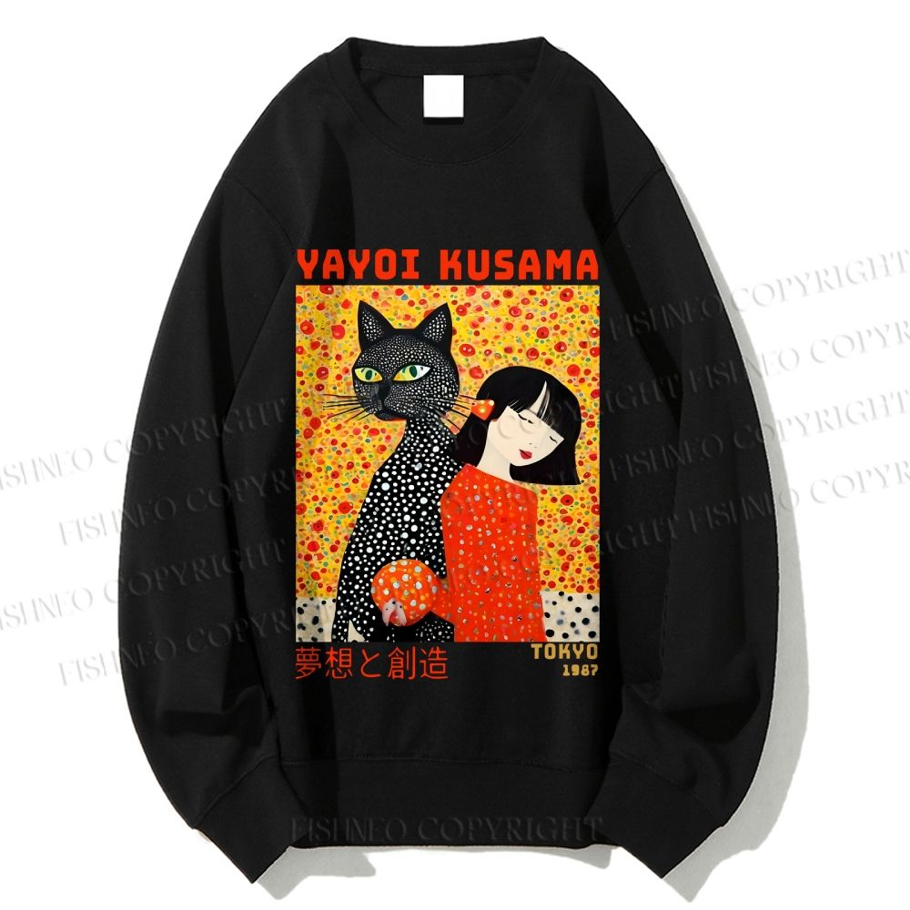 Unisex Yayoi Kusama Cat and Woman Printed Sweatshirt