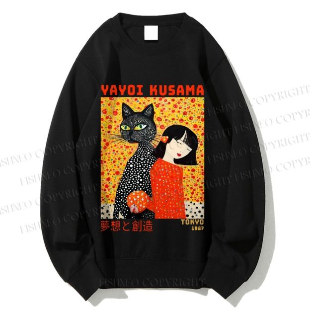 Unisex Yayoi Kusama Cat and Woman Printed Sweatshirt