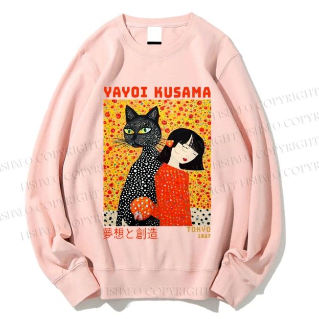 Unisex Yayoi Kusama Cat and Woman Printed Sweatshirt