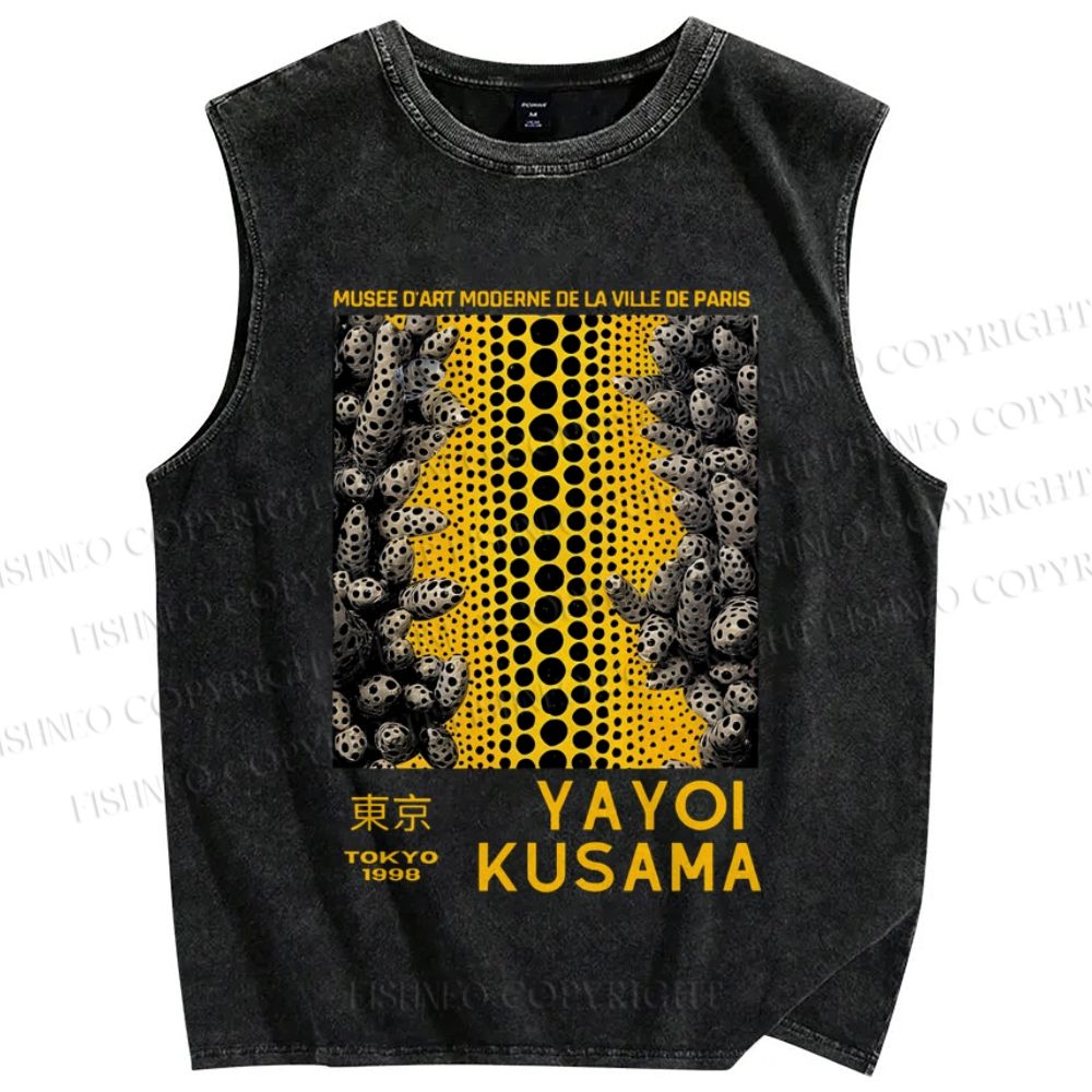 Unisex Japanese Yayoi Kusama Mountain Printed Washed Tank Top