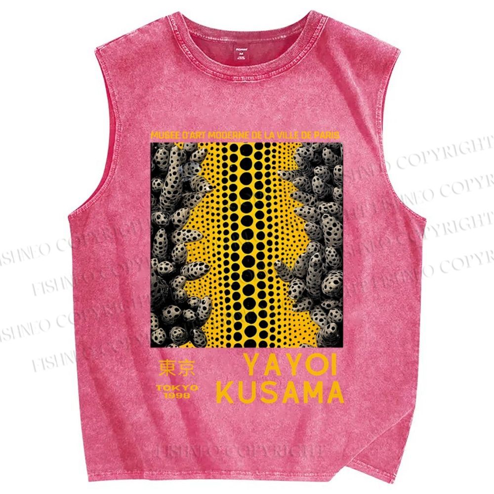 Unisex Japanese Yayoi Kusama Mountain Printed Washed Tank Top