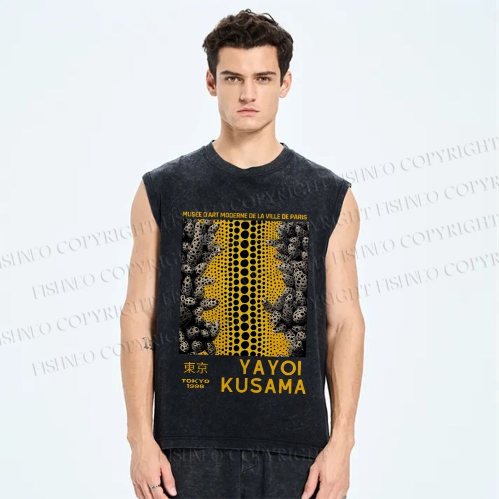 Unisex Japanese Yayoi Kusama Mountain Printed Washed Tank Top