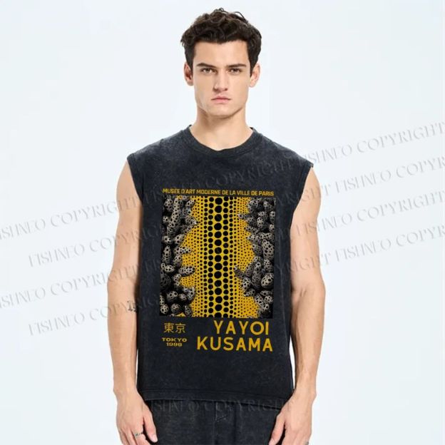 Unisex Japanese Yayoi Kusama Mountain Printed Washed Tank Top