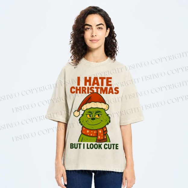 Unisex I Hate Christmas Printed Washed Tee