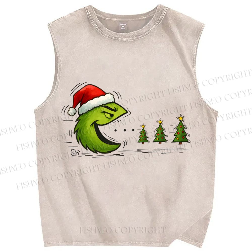 Unisex Pac-Man Grinch Christmas Printed Washed Tank Top