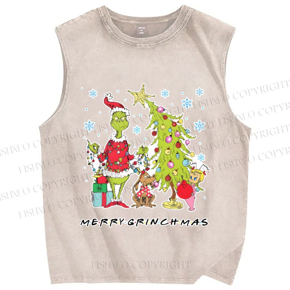 Unisex Merry Grinchmas Printed Washed Tank Top