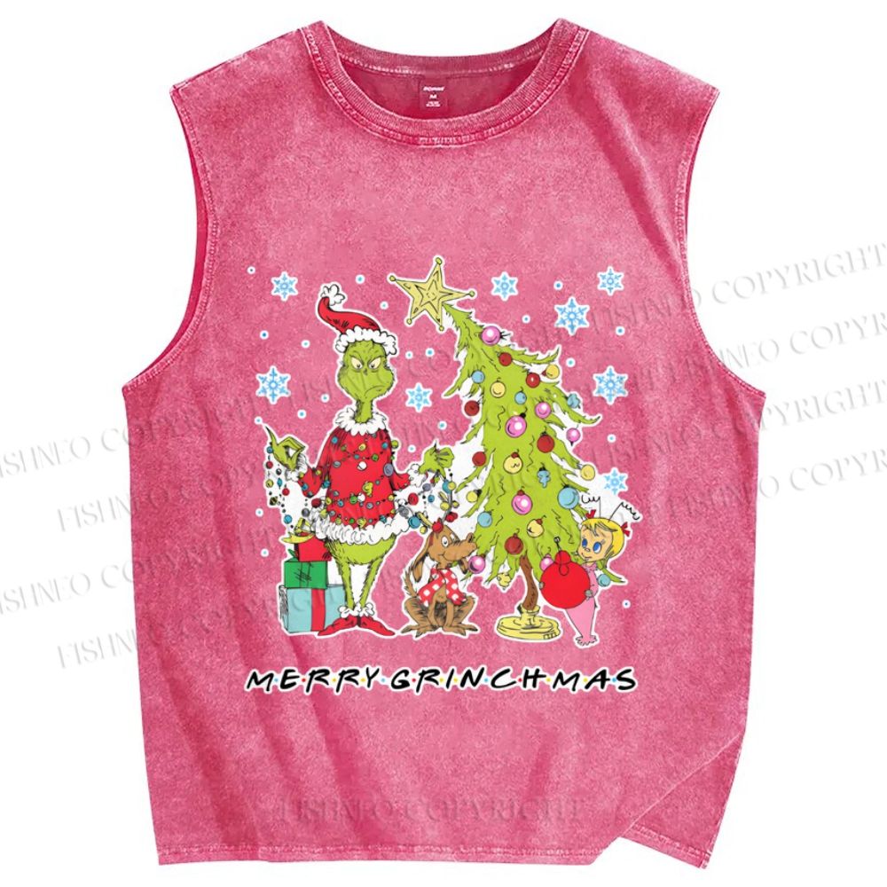 Unisex Merry Grinchmas Printed Washed Tank Top