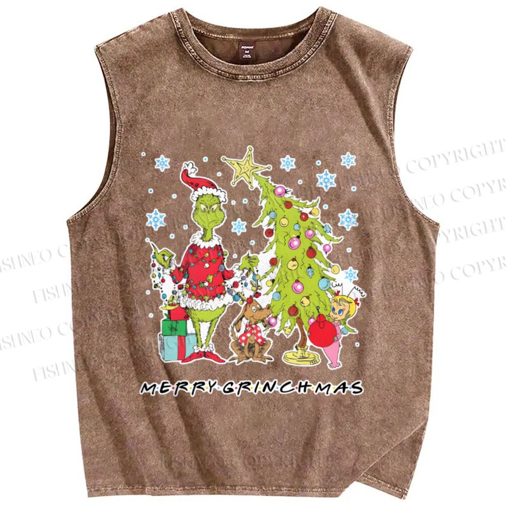 Unisex Merry Grinchmas Printed Washed Tank Top