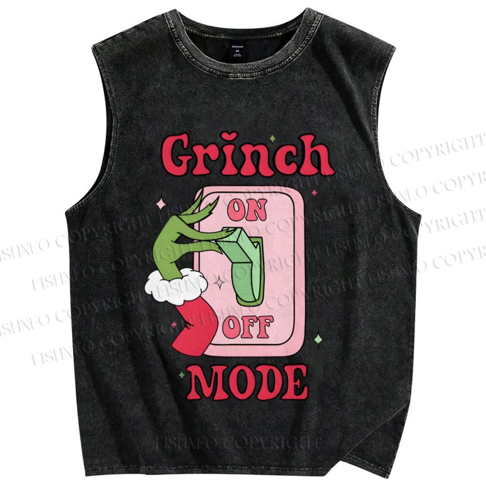 Unisex Christmas Grinch Mode On Printed Washed Tank Top