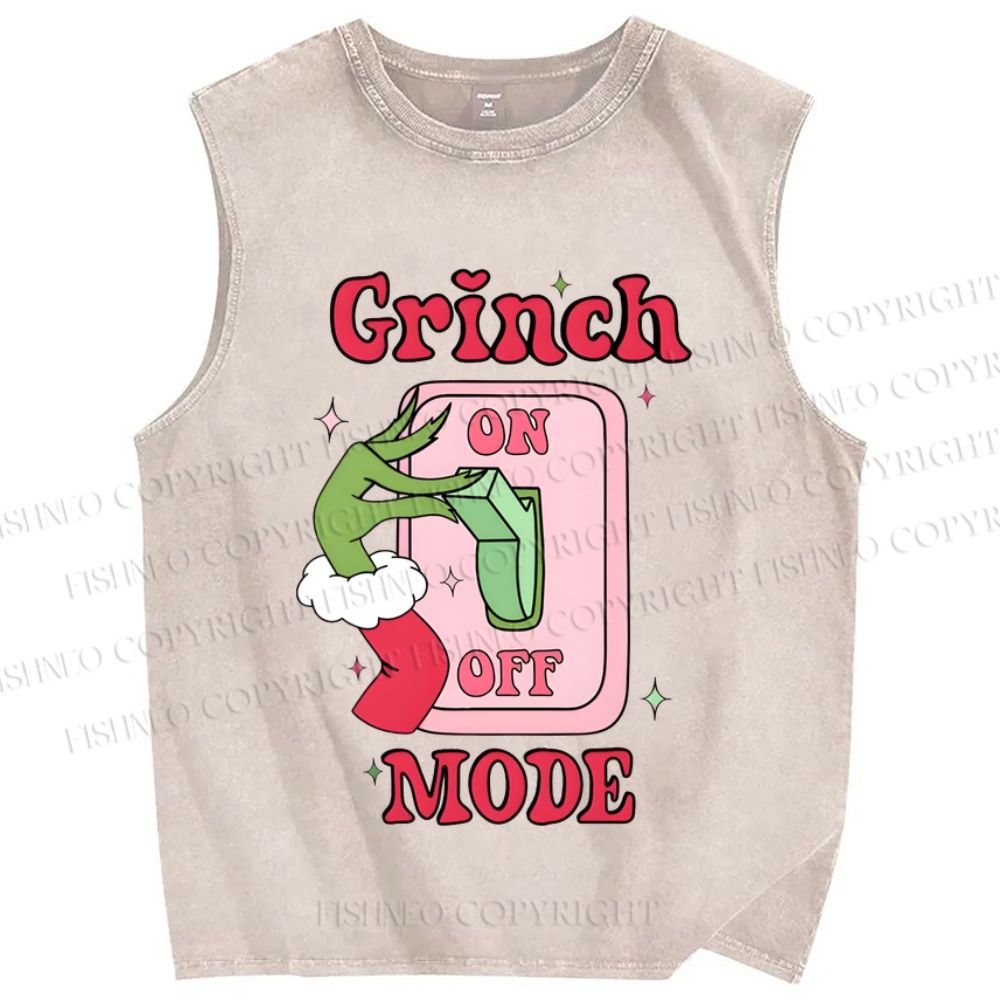 Unisex Christmas Grinch Mode On Printed Washed Tank Top