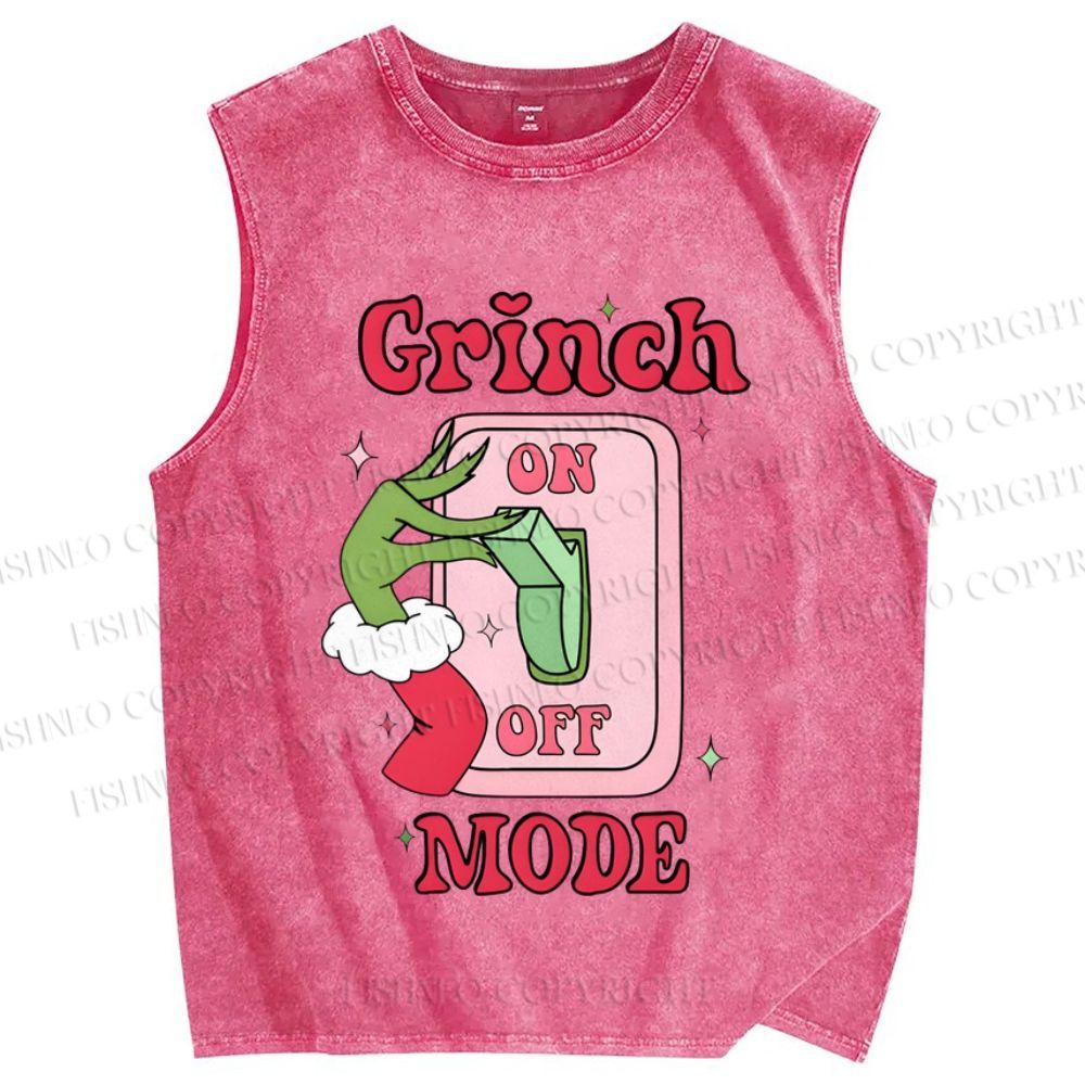 Unisex Christmas Grinch Mode On Printed Washed Tank Top