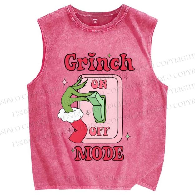 Unisex Christmas Grinch Mode On Printed Washed Tank Top