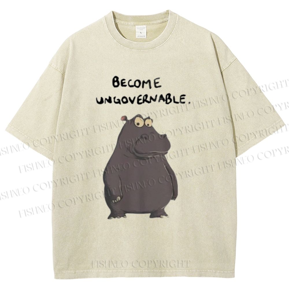 Unisex Hippo Become ungovernable Printed Washed Tee