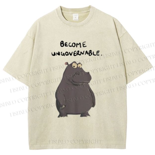 Unisex Hippo Become ungovernable Printed Washed Tee