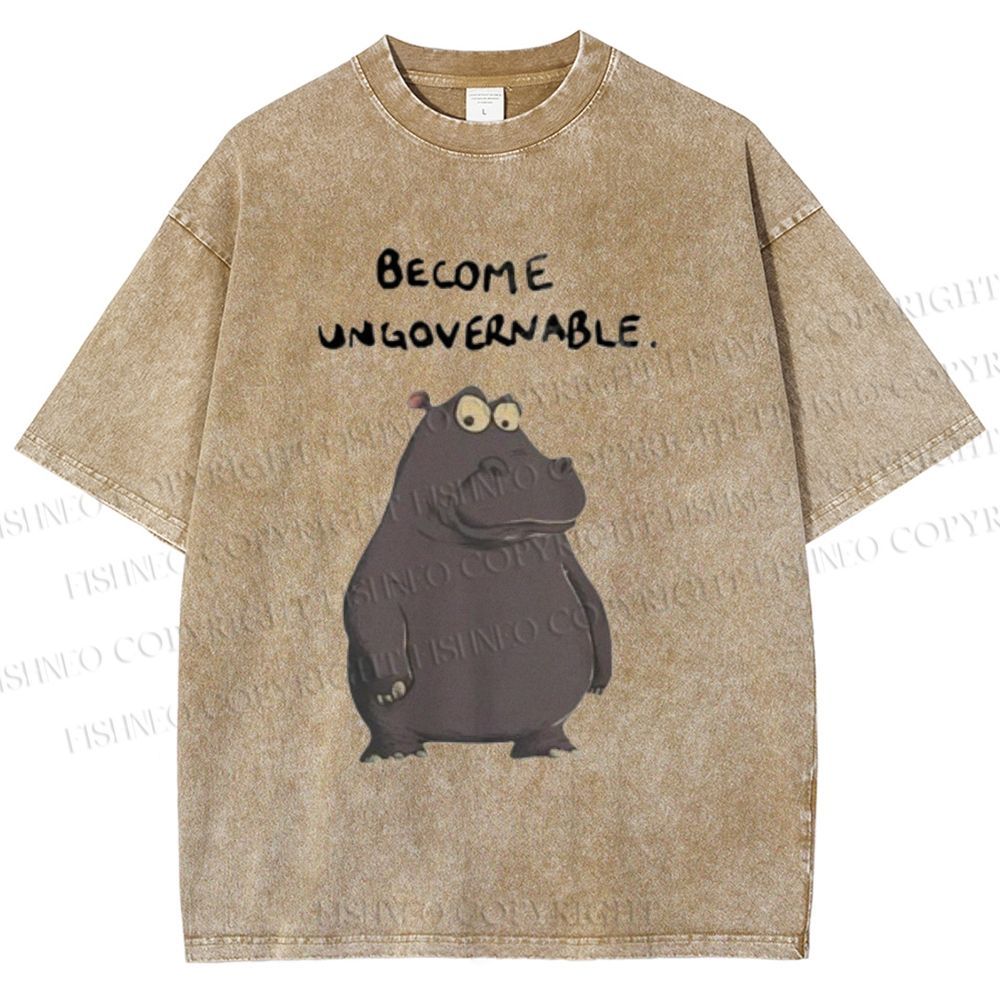 Unisex Hippo Become ungovernable Printed Washed Tee