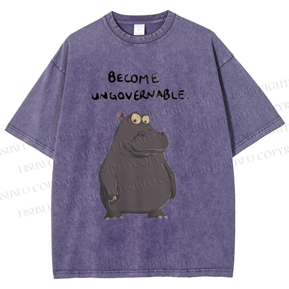 Unisex Hippo Become ungovernable Printed Washed Tee
