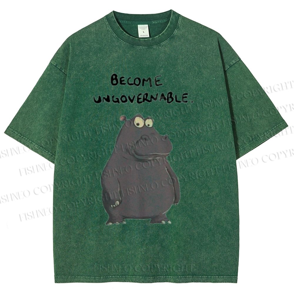 Unisex Hippo Become ungovernable Printed Washed Tee