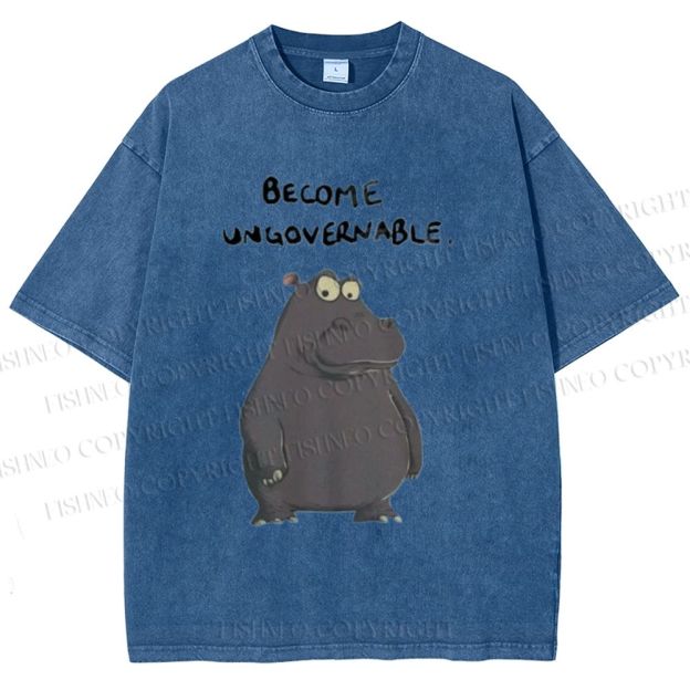 Unisex Hippo Become ungovernable Printed Washed Tee