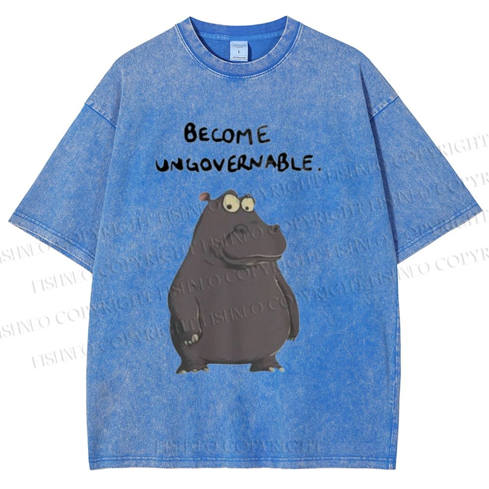 Unisex Hippo Become ungovernable Printed Washed Tee