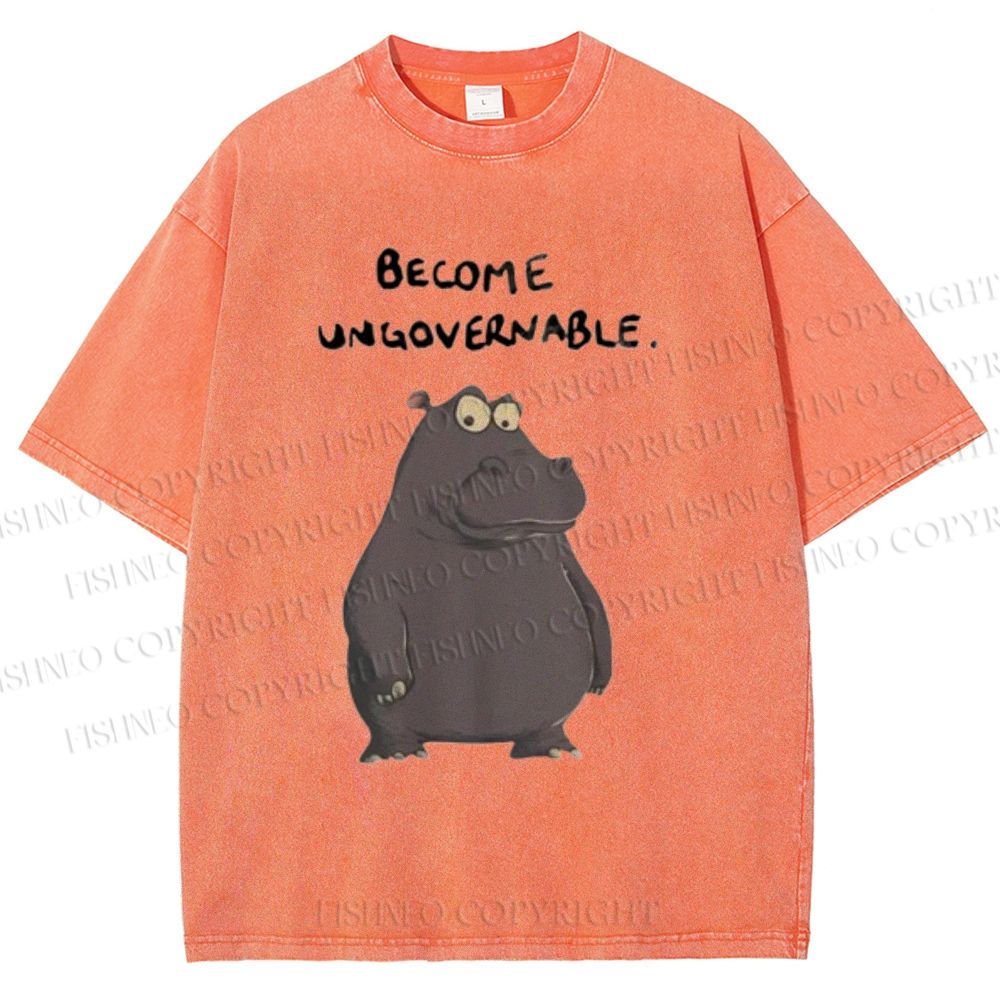 Unisex Hippo Become ungovernable Printed Washed Tee