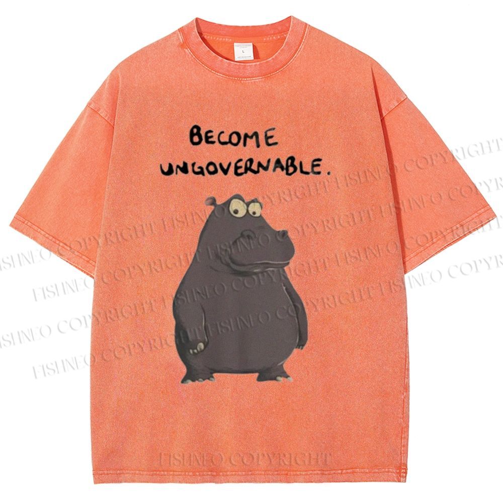 Unisex Hippo Become ungovernable Printed Washed Tee