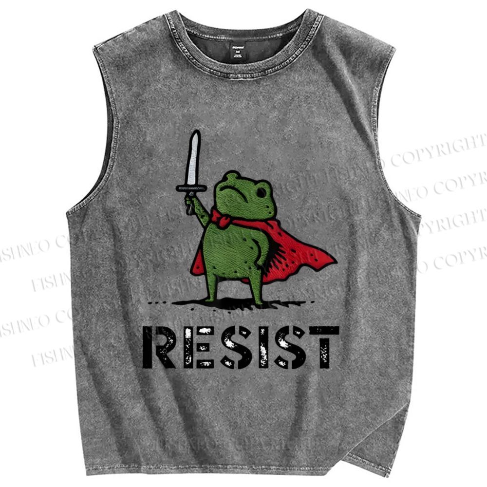 Unisex Resist Frog Printed Washed Tank Top