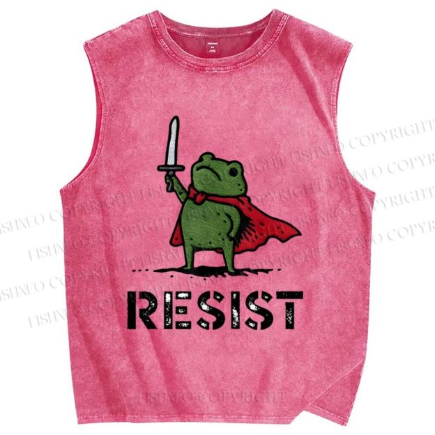 Unisex Resist Frog Printed Washed Tank Top