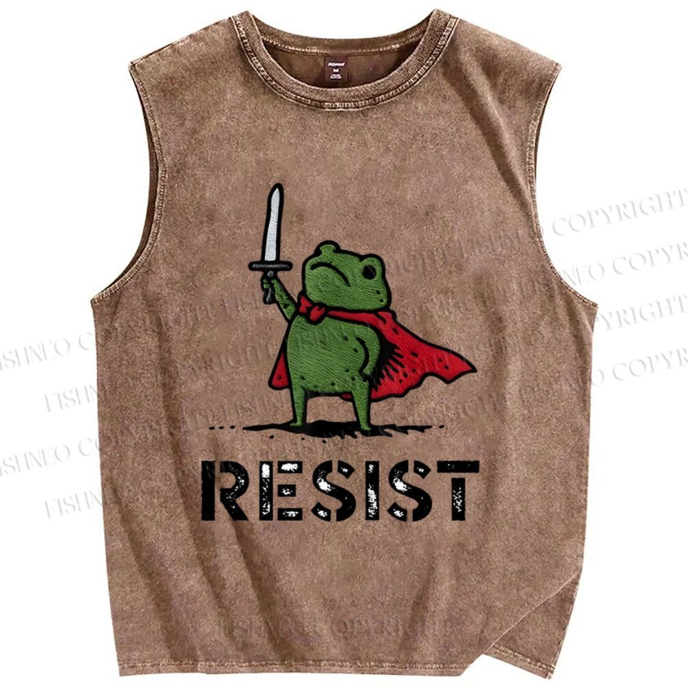 Unisex Resist Frog Printed Washed Tank Top