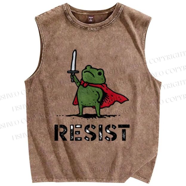 Unisex Resist Frog Printed Washed Tank Top