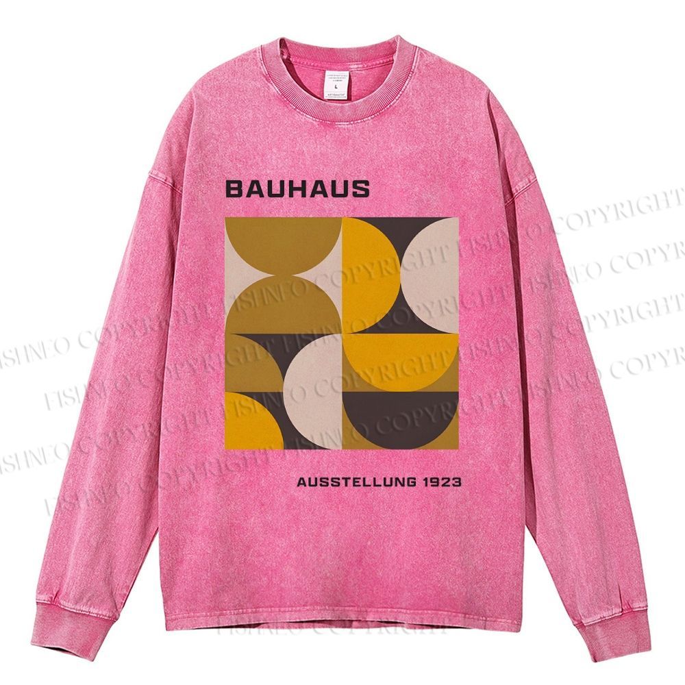 Unisex Casual Washed Bauhaus Geometry Printed Long Sleeve T-shirt