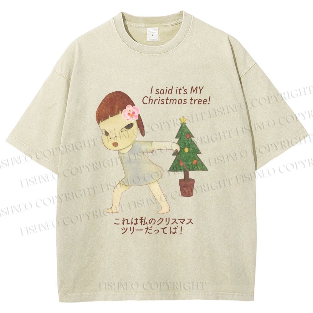 Unisex Yoshitomo Nara Christmas Tree Printed Washed Tee