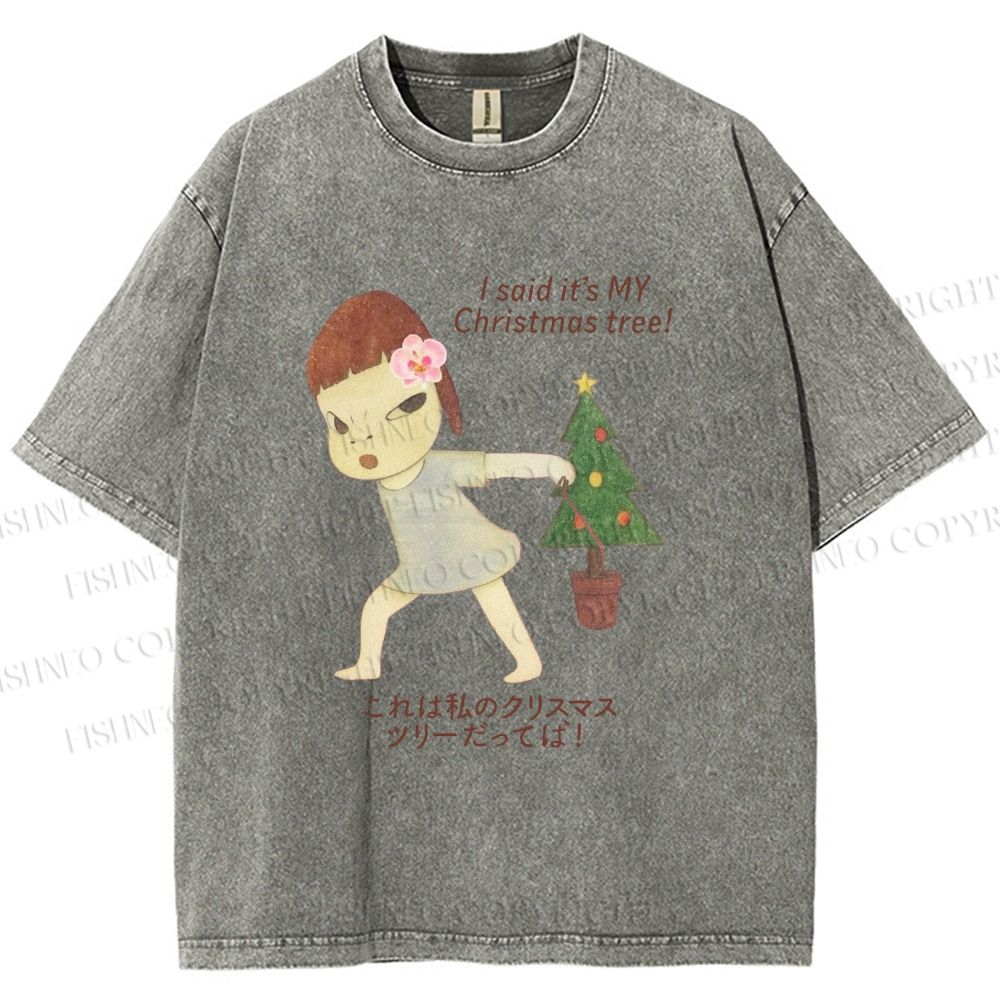 Unisex Yoshitomo Nara Christmas Tree Printed Washed Tee