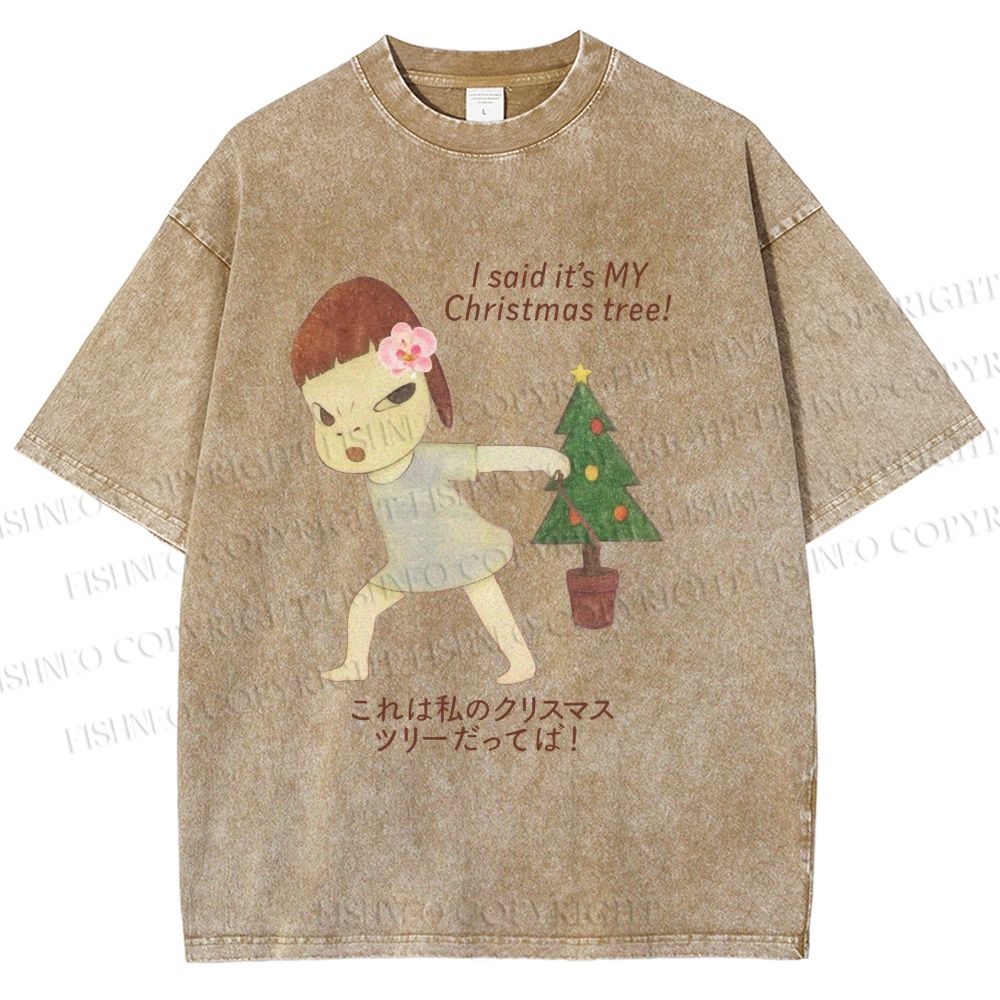 Unisex Yoshitomo Nara Christmas Tree Printed Washed Tee