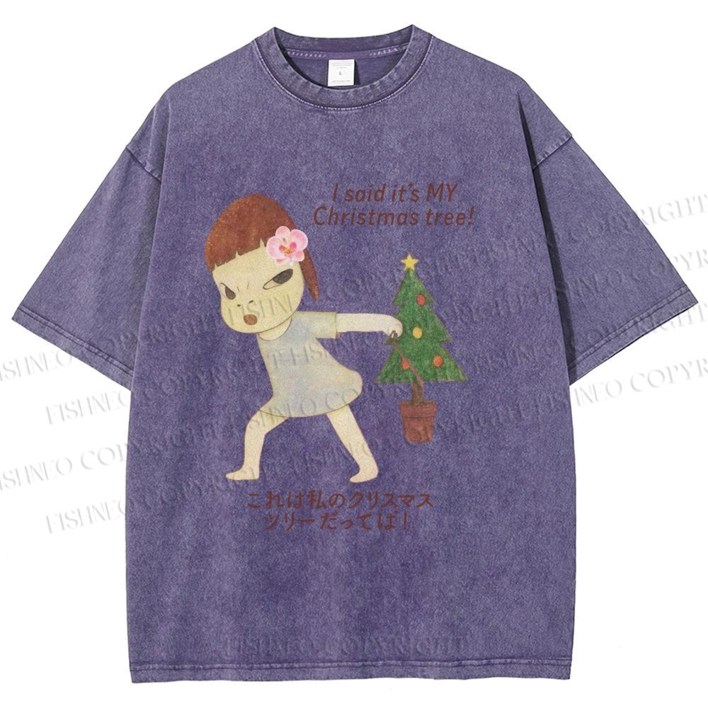 Unisex Yoshitomo Nara Christmas Tree Printed Washed Tee