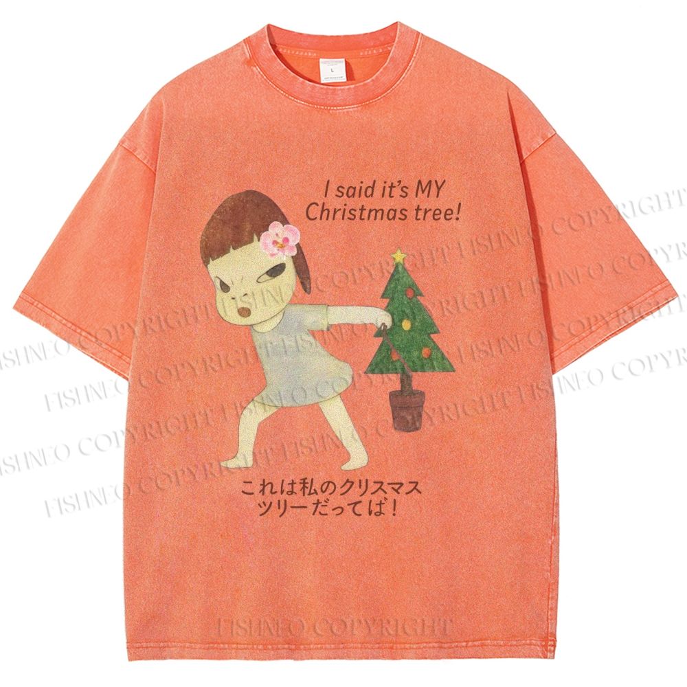 Unisex Yoshitomo Nara Christmas Tree Printed Washed Tee