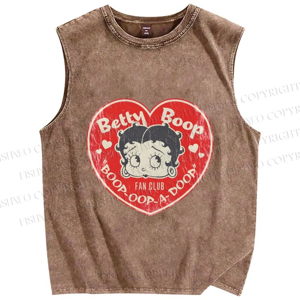 Unisex Betty Boop Fan Club Printed Washed Tank Top