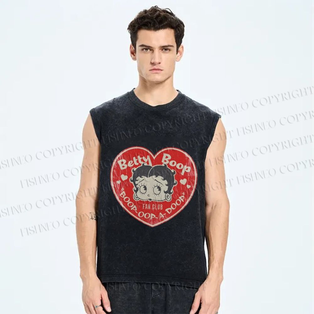 Unisex Betty Boop Fan Club Printed Washed Tank Top