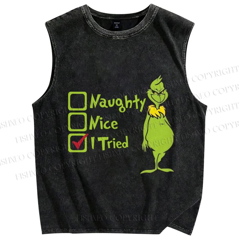 Unisex Grinch Tried Printed Washed Tank Top